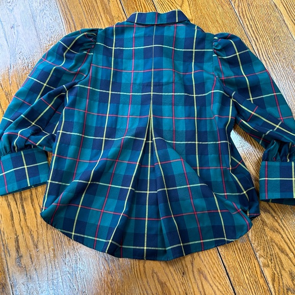Gretchen Scott green Plaidly Cooper style blouse.  Large.  Juliette style. - Picture 10 of 13